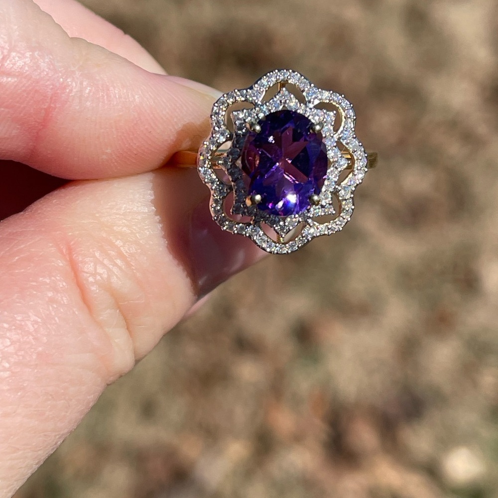 Amethyst and moissanite Ring